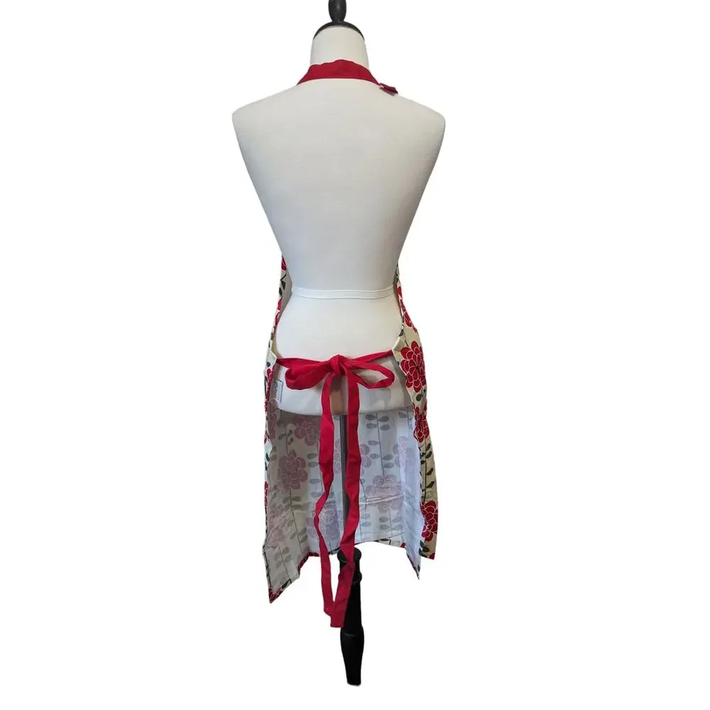 NWT Floral Apron With Large Chef Pockets Adjustable Neck Ring Extra Long Ties